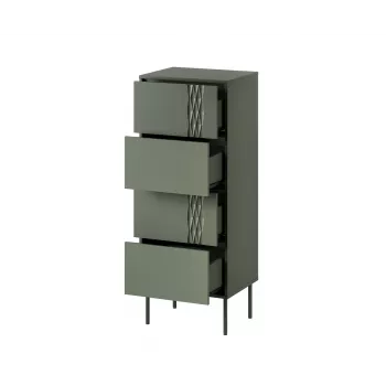 Kumode cama meble Cama 4S TRESSE 50x40x125 cm, matēti zaļa, 4 atvilktnes, skaidu plātne