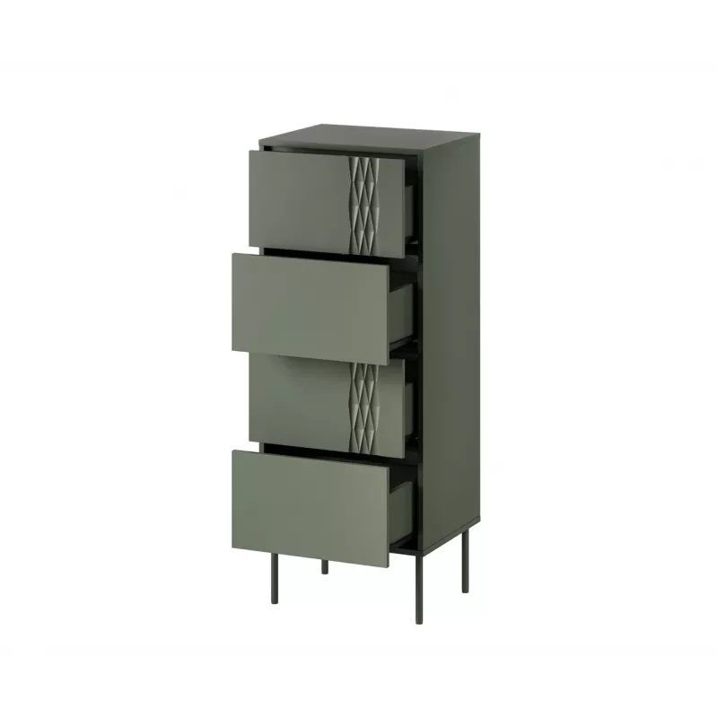 Kumode cama meble Cama 4S TRESSE 50x40x125 cm, matēti zaļa, 4 atvilktnes, skaidu plātne