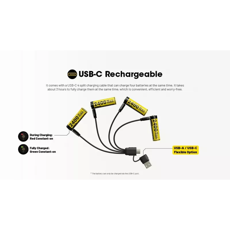 Uzlādējams Li-Ion AA 1,5V akumulatoru komplekts Nitecore NH2400 2400mAh — 4 gab. iepakojumā