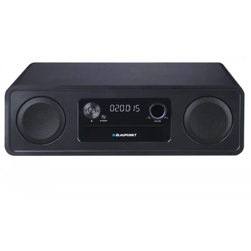 Mikro Hi-Fi sistēma BLAUPUNKT MS20BK — CD/MP3/WMA, Bluetooth 5.0, FM, USB, MicroSD, 2×20W RMS, AUX, RCA, LED displejs, 100–240V, melna