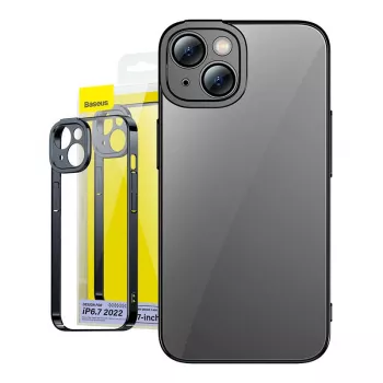 Baseus Glitter caurspīdīgs maciņš un rūdīta stikla komplekts iPhone 14 Plus (melns)