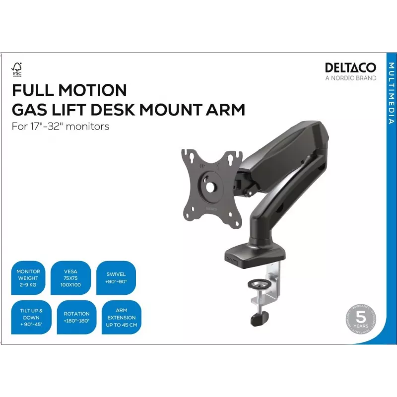 Deltaco ARM-534 monitora stiprinājums / statīvs 68,6 cm (27) galda, melns