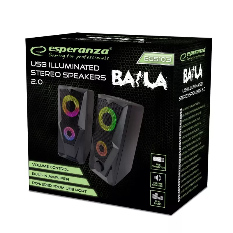Skaļrunis ESPERANZA BAILA 6 W vadu grīdas skaļrunis, 6 W RMS, 160–20000 Hz, 3 Ω, USB un 3,5 mm, pāris