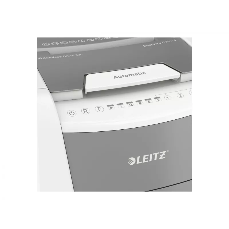 Leitz IQ Autofeed Office 300 automātiskais papīra smalcinātājs P4, krusta smalcināšana, 22 cm, 4 x 30 mm, 60 L, 500 lapas, 55 dB