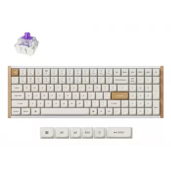Mehāniskā tastatūra Keychron K4 HE 96% QWERTY — USB, RF bezvadu un Bluetooth, 100 taustiņi, RGB, balta/koka