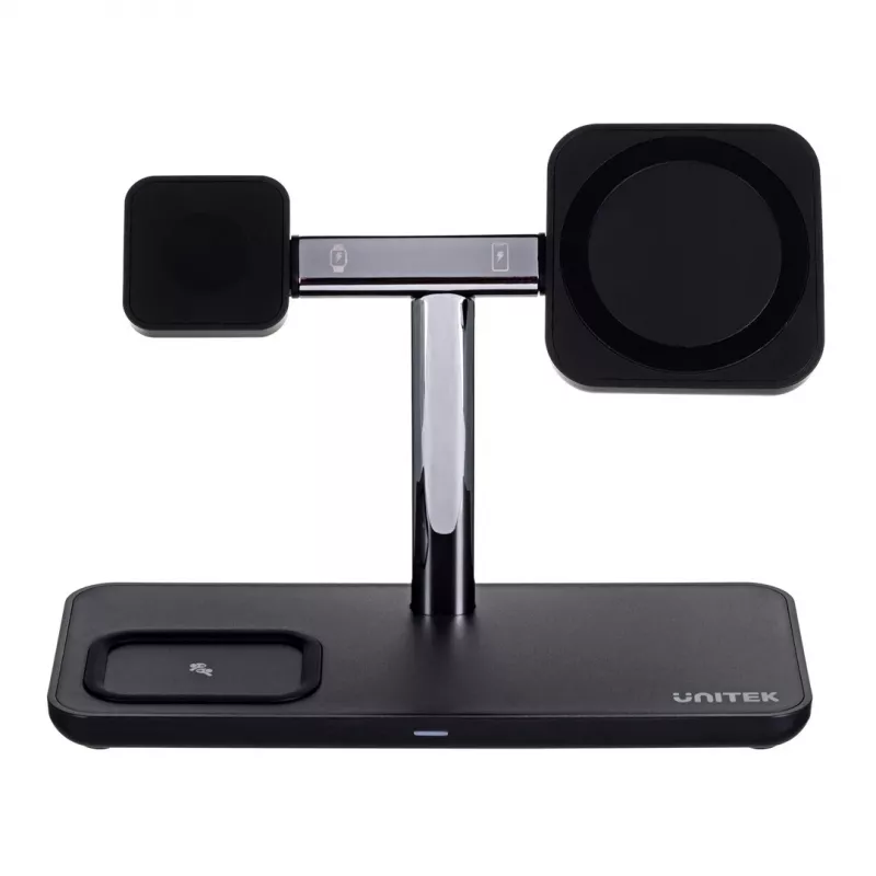 Brīvi stāvoša uzlādes stacija UNITEK P1212A 15W bezvadu ABS melna sudrabaina