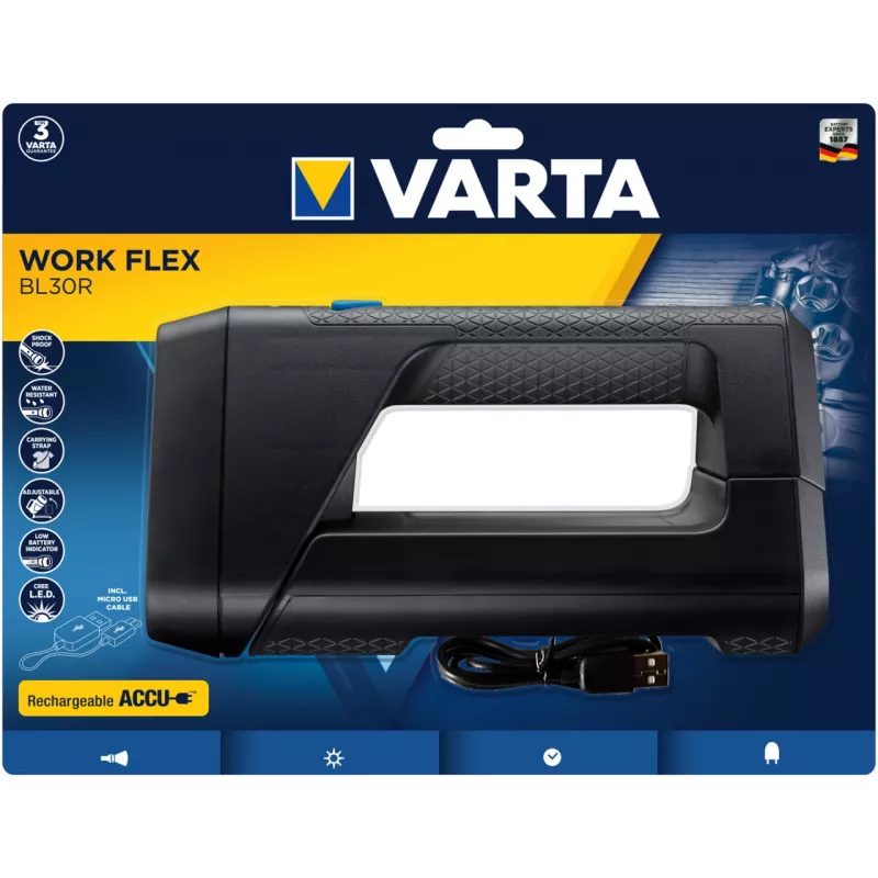 Rokas lukturis Varta Work Flex Melns LED 600 lm IPX4 2600 mAh