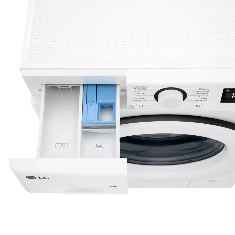 LG | Veļas mazgājamā mašīna | F2WR508SWW | Energoefektivitātes klase A-10% | Priekšējā ielāde | Mazgāšanas ietilpība 8 kg | 1200 apgr./min | Dziļums 47.5 cm | Platums 60 cm | Displejs | LED | Tvaika funkcija