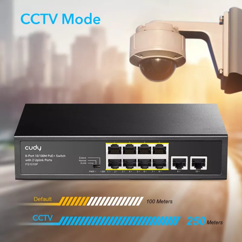 Cudy FS1010P tīkla slēdzis Fast Ethernet (10/100) Power over Ethernet (PoE) Melns