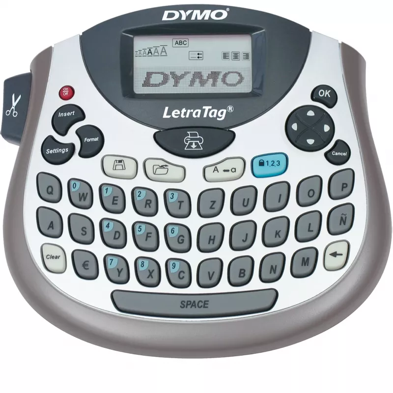Etiķešu printeris Dymo LetraTag LT-100T ar QWERTZ tastatūru, rokas termiskais etiķešu printeris