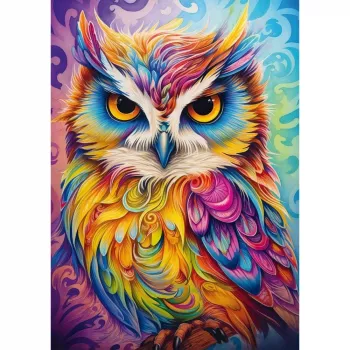 1000 gabalu puzle Schmidt Spiele 59782 — Owl in Parrot Dress, mozaīkpuzle, 1000 gabali