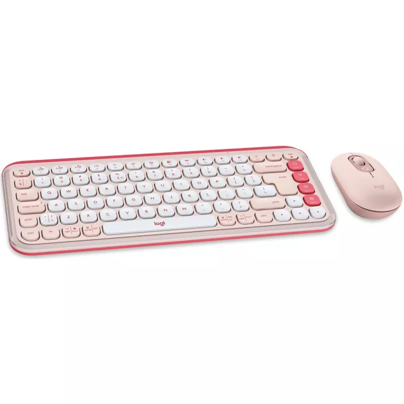 Logitech POP Icon Combo - Tastatūras un peles komplekts - Bezvadu - Bluetooth LE - QWERTY - US International - rozā, baltā (920-013142)