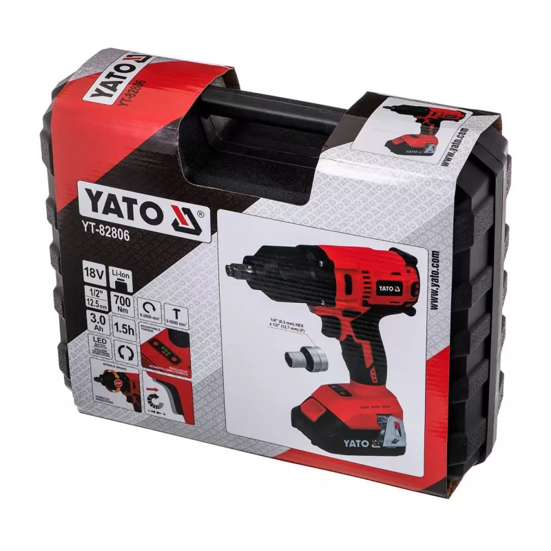 YATO BEZSUKU TRIECIENA ATSLĒGA 18V LI-ION 1/2 1x3,0Ah 700Nm