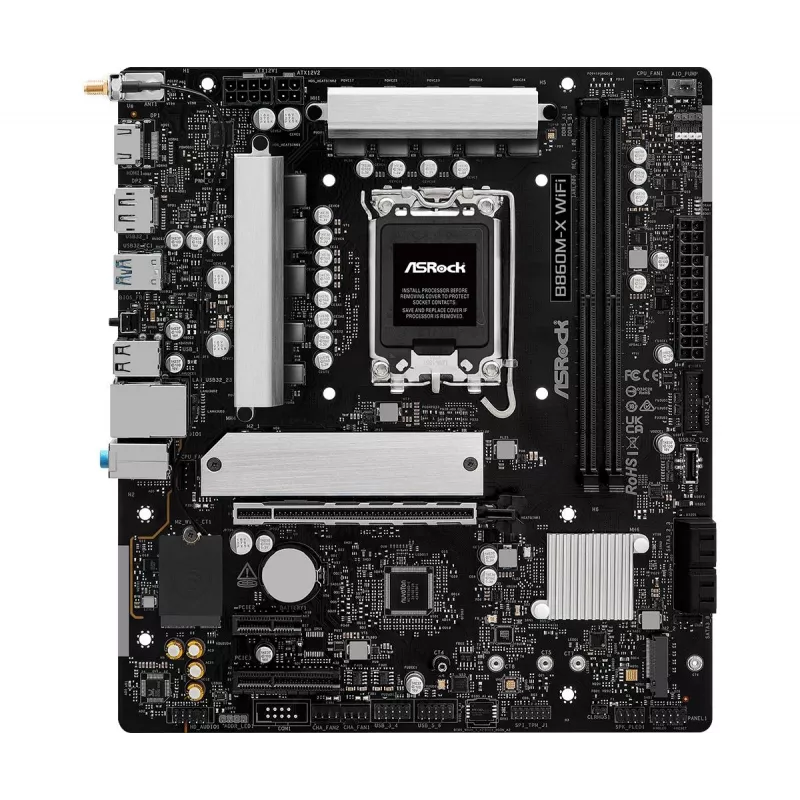 Mātesplate ASRock B860M-X WiFi — Intel B860, LGA 1851, micro ATX, DDR5, 2x DIMM, 4x M.2, 2.5Gb LAN, Wi‑Fi 6E, Bluetooth 5.3
