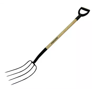 Dārza dakša Fiskars ar koka kātu, 4 zariem, modelis 250