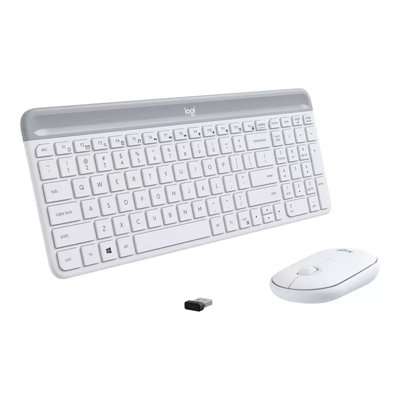 Logitech Slim Wireless Combo MK470 - Tastatūras un peles komplekts - Bezvadu - 2,4 GHz - Spāņu - Baltā krāsā (920-009199)