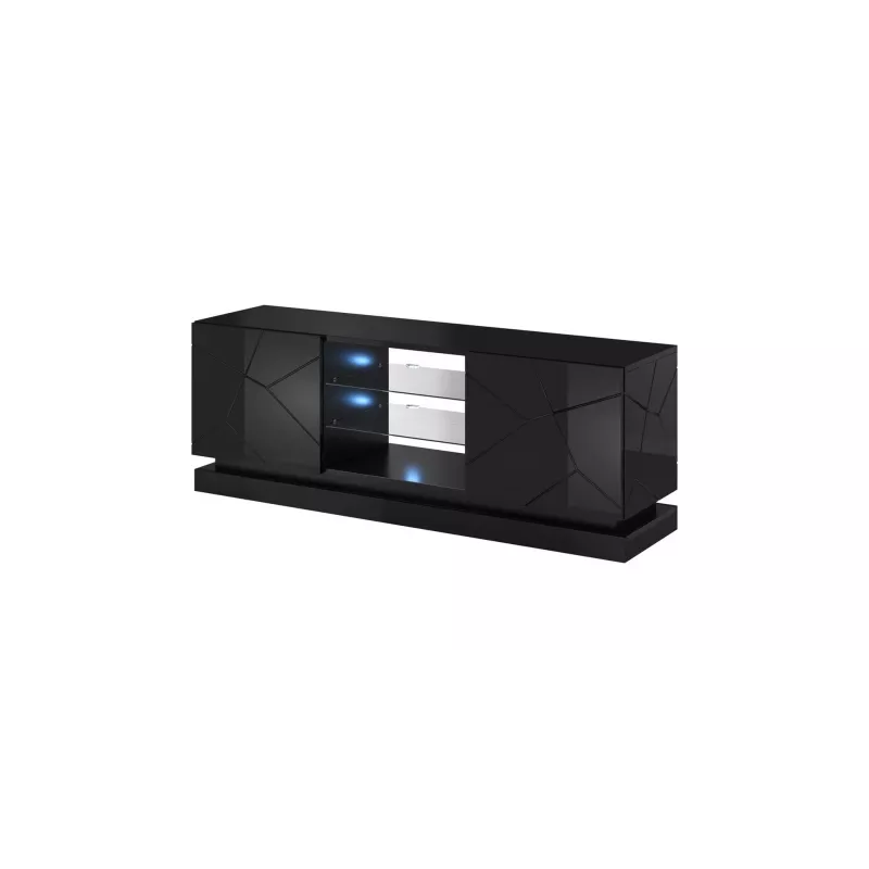 TV statīvs cama meble QIU 160 — MDF melns spīdīgs, 1600×420×570 mm