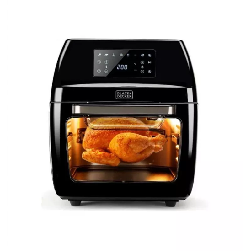 Karstā gaisa fritieris Black & Decker BXAFO1200E — 12 L, 1700 W, skārienvadība, 40–200 °C, rotējošais iesms, cepšana un fritēšana