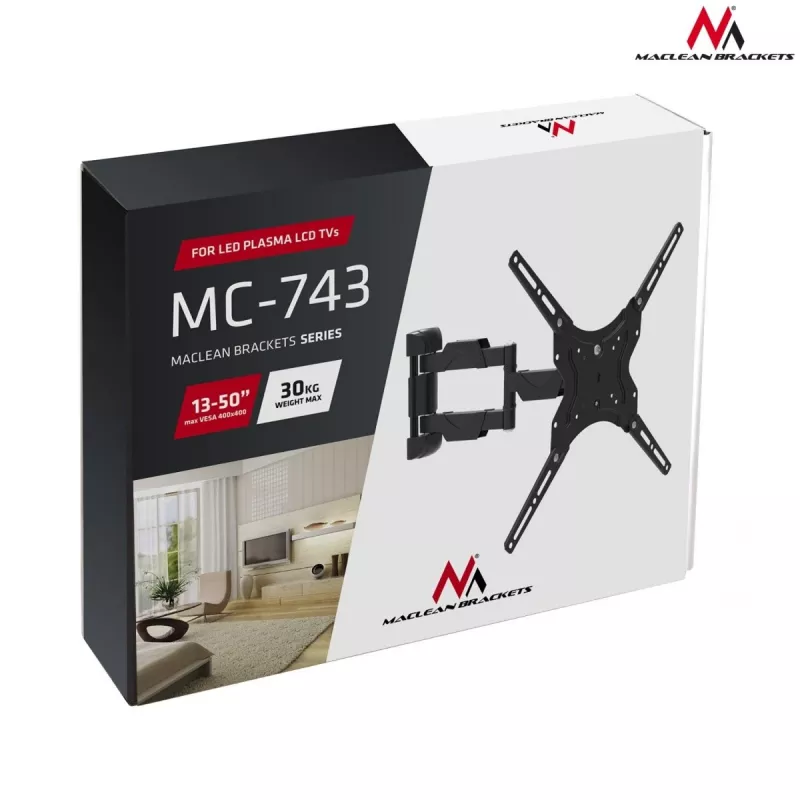 Maclean Mc-743 - Vesa monitora/TV stiprinājums, 13-50 melns, 30 kg