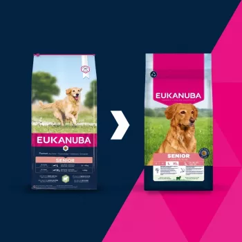 Sausā suņu barība EUKANUBA Senior Large Lamb and Rice 12 kg — lieliem senioru suņiem, 24% olbaltumvielu, 12% tauku