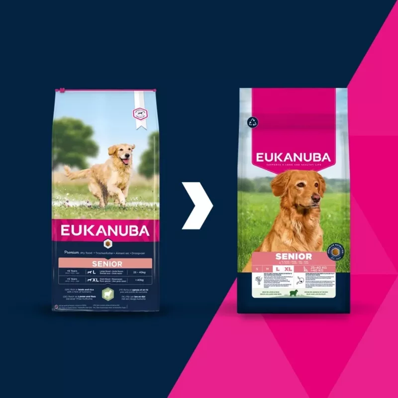 Sausā suņu barība EUKANUBA Senior Large Lamb and Rice 12 kg — lieliem senioru suņiem, 24% olbaltumvielu, 12% tauku