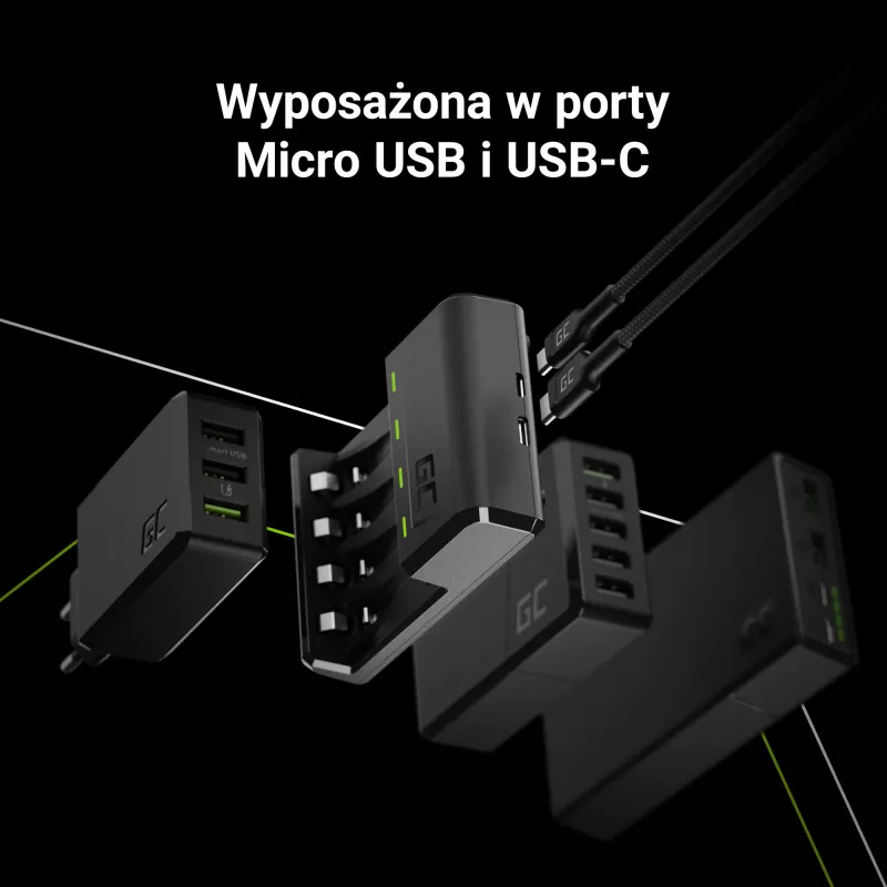Baterijas lādētājs zaļa Cell GC VitalCharger USB, 4 slotu, AA/AAA, darbināms ar USB, melns