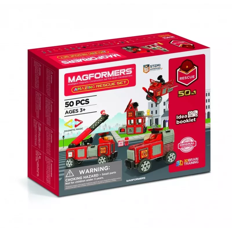 Konstrukciju bloki MAGFORMERS Emergency set — magnētiskais būvkomplekts neatliekamās palīdzības transportlīdzekļiem un ainām