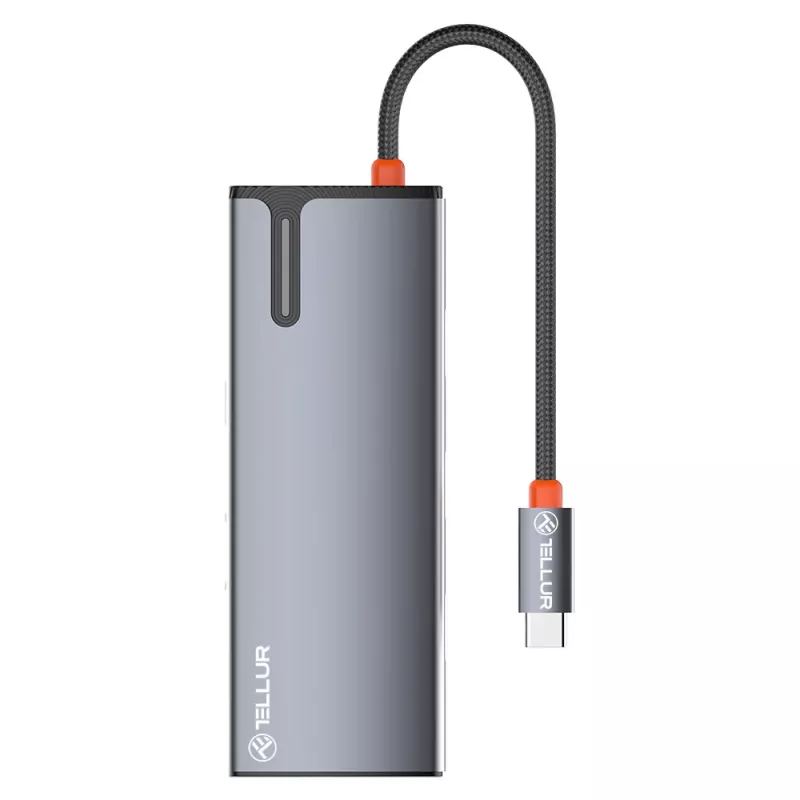 USB-C centrmezgls Tellur TLL321061 ar PD 3.0 100W, HDMI izeju un 3× USB 3.0 portiem