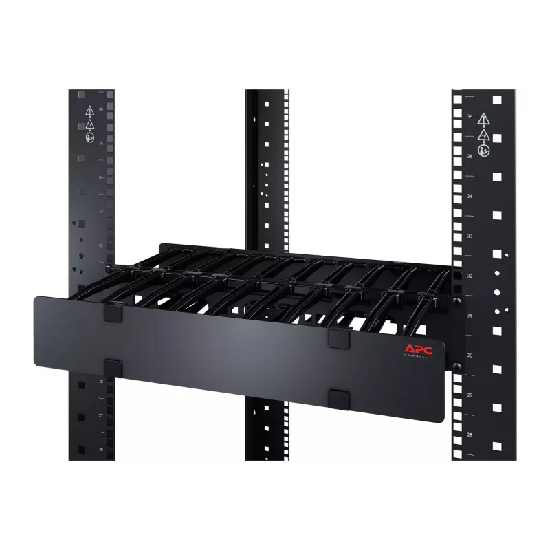 APC NetShelter kabelis Management, Horizontāls kabeļu pārvaldnieks, 1U, vienpusējs ar vāku, melns, 482.6 x 44.45 x 165.1 mm