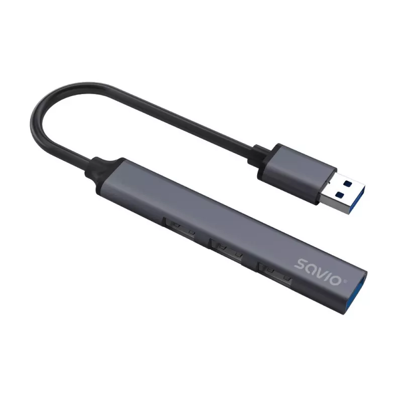 USB centrmezgls SAVIO AK-70, 7 portu USB 3.0, 4 lietojami porti, USB Type-A resursdators, 5 Gbit/s pārsūtīšana, garantija 2 gadi