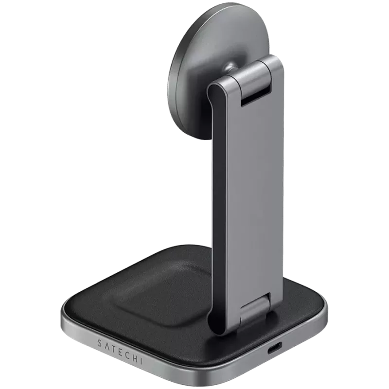 SATECHI 3-in-1 salokāms Qi2 bezvadu uzlādes statīvs (Space Gray) ar A, C, G tipa spraudņiem