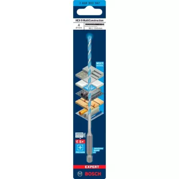 Urbja uzgalis Bosch Expert HEX-9 Multi Construction 4 mm — SDS stila sešstūra kāts mūrēšanai un urbšanai dažādos materiālos