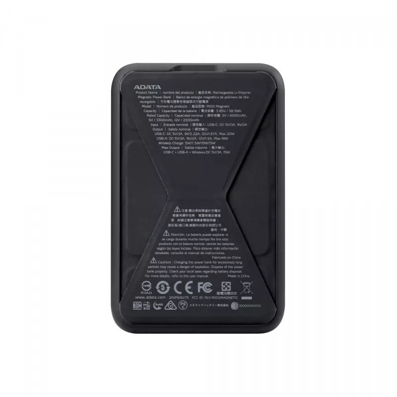 ADATA PR100-12BK ārējais akumulators Litija polimēru (LiPo) 10000 mAh Bezvadu uzlāde Melna
