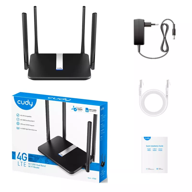 Cudy LT500 bezvadu maršrutētājs Fast Ethernet Divjoslu (2.4 GHz / 5 GHz) 4G Melns