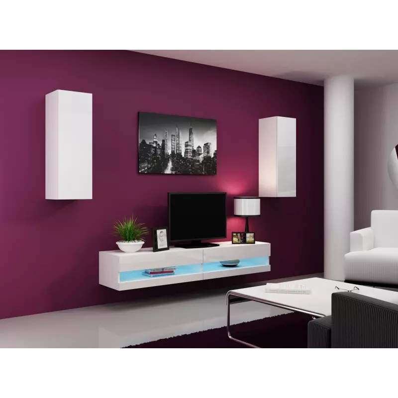 TV statīvs cama meble VIGO NEW 30/180/40, balta spīdīga virsma, skaidu plātne, 1800×400×300 mm