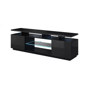 TV skapītis cama meble EVA 180x40x56 cm, melns spīdīgs, MDF virsma, melns rāmis