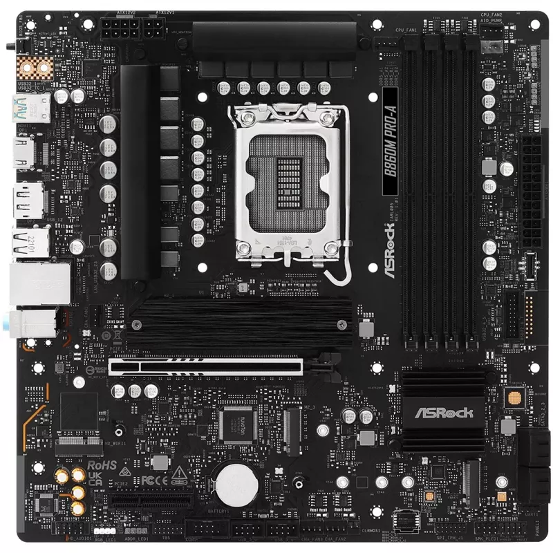 Mātesplate ASRock B860M Pro-A micro ATX — Intel B860, LGA 1851, DDR5, 4 DIMM, līdz 256 GB, 2.5Gb Ethernet