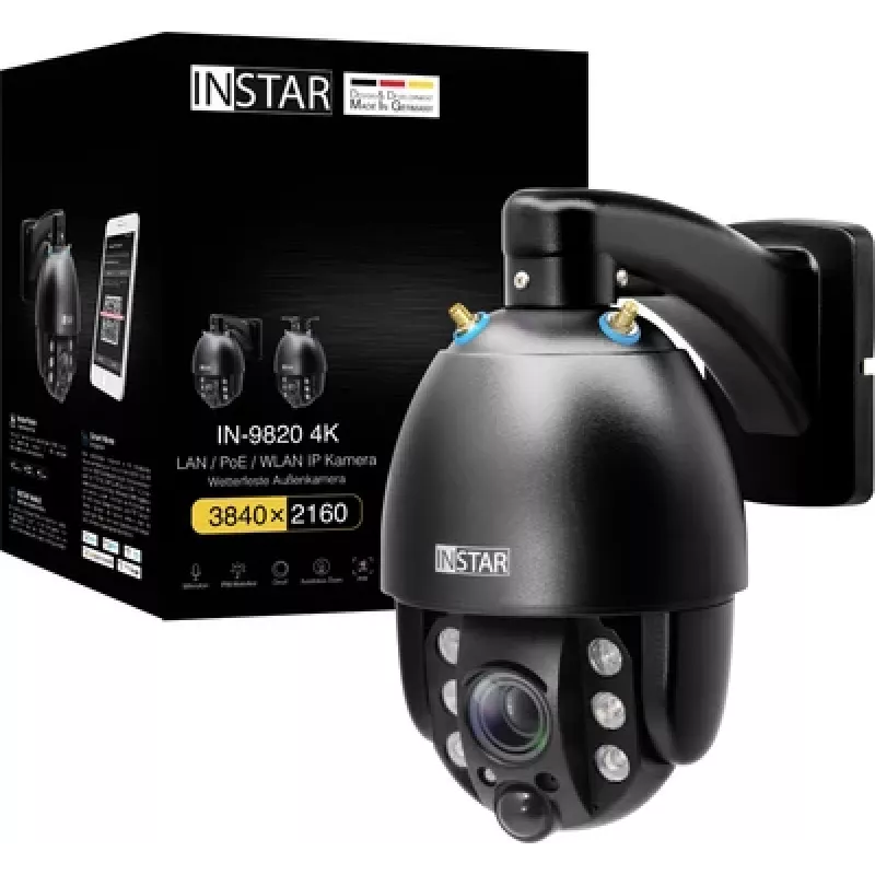 IP kamera Instar IN-9820 4K — melna, 180° redzes lauks