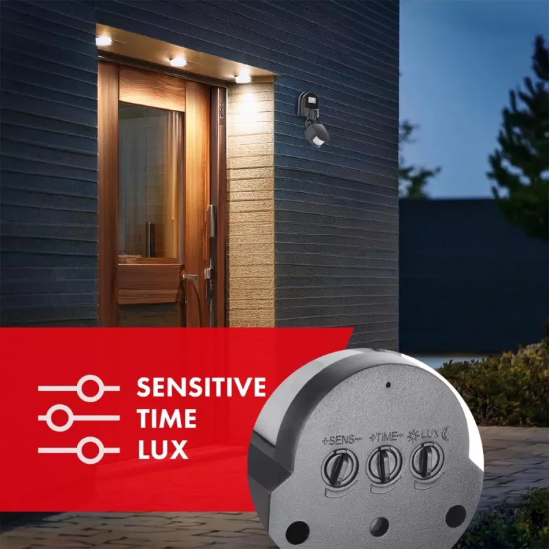 Maclean MCE25 GR sienas kustības un krēslas sensors, 180°, 1200W, pelēks