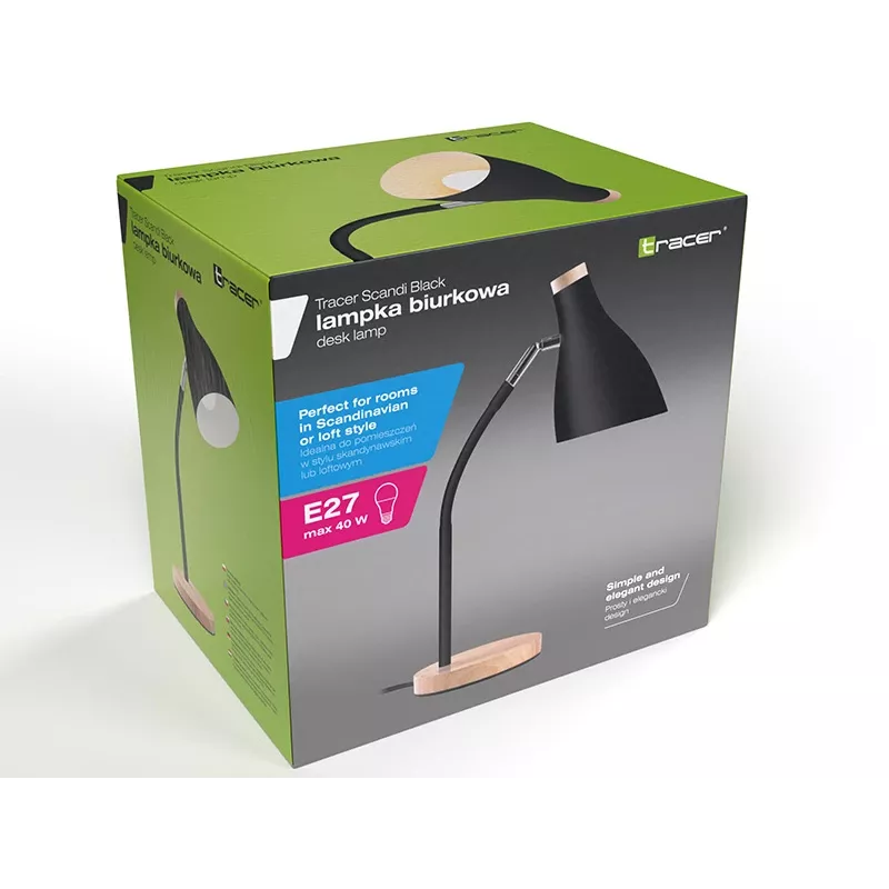 Galda lampa TRACER TRAOSW47237 Scandi Melna LED regulējams spilgtums, regulējama svira
