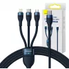 3in1 USB kabelis Baseus Flash Series 2, USB-C + micro USB + Lightning, 100W, 1,5m (zils)