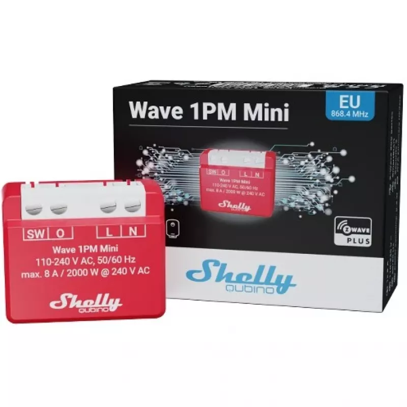 Shelly Qubino Wave 1PM Mini Z-Wave mērīšanas-pārslēgšanas izpildmehānisms Sarkans