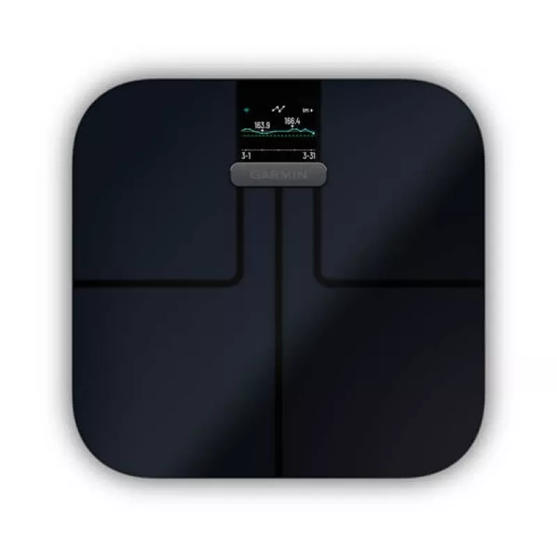 Elektroniskie personālie svari GARMIN Index S2 — melni, maks. 181,4 kg, Wi‑Fi/Bluetooth, ķermeņa kompozīcija