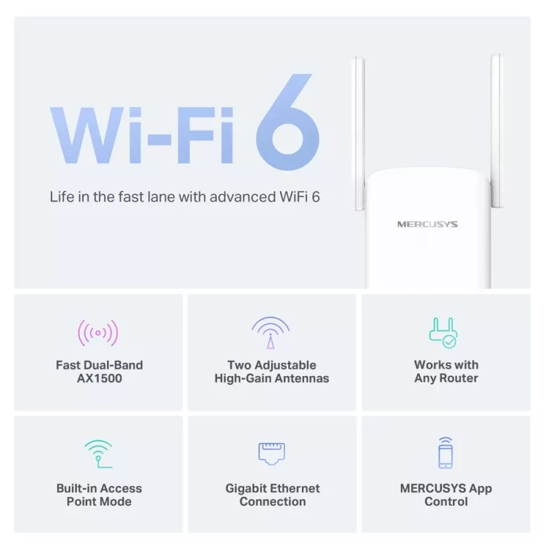 Mercusys WI-FI 6 AX1500 Dual Bands signāla atkārtotājs - ME60X