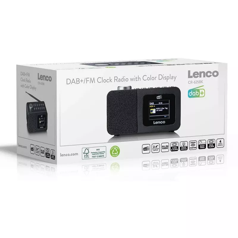 Galda radio Lenco CR-625BK — FM/AM uztvērējs ar Bluetooth, melns