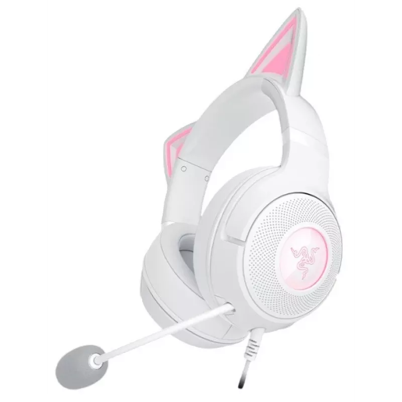 Austiņas Razer Kraken Kitty V2 vadu USB Type-A baltas — apkārtauss, galvas lente, 20–20000 Hz, 2 m kabelis