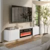 TV skapis Cama Meble LARA 183x35x37 cm, balta matēta virsma, balts rāmis, melns kamīns