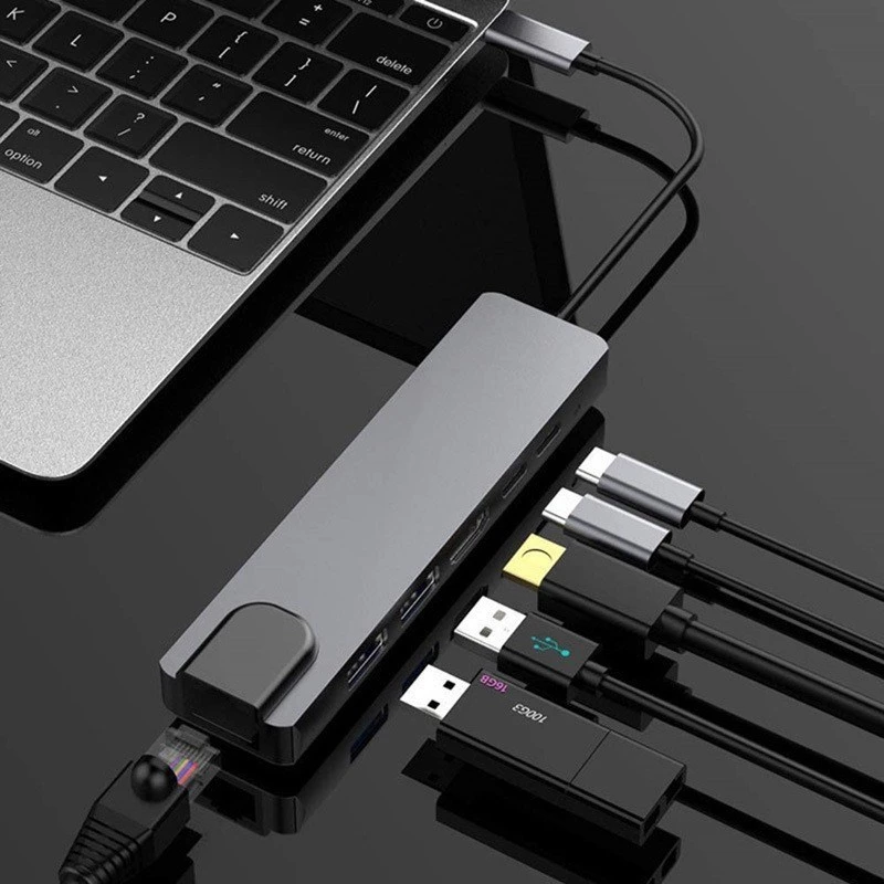 GEMBIRD USB Type-C 6-in-1 multi-port adapter A-CM-COMBO5-06 — HDMI, PD 54W, Gigabit LAN, 2× USB-A, Type-C (5 Gbit/s)
