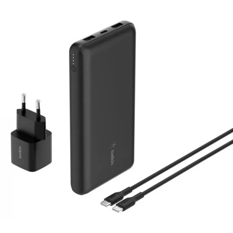 Belkin BoostCharge - Powerbank + AC barošanas bloks - 20000 mAh - PD - 3 izejas porti (24 pin USB-C, 2 x USB)
