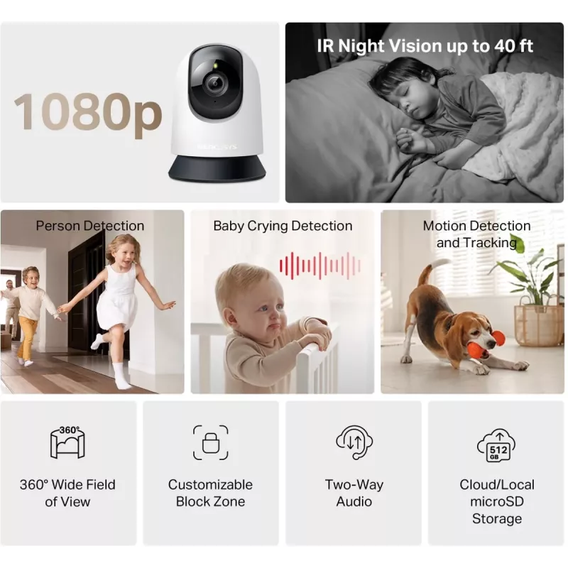 TP-LINK Mercusys MC200 Pan/Tilt mājas drošības Wi-Fi kamera